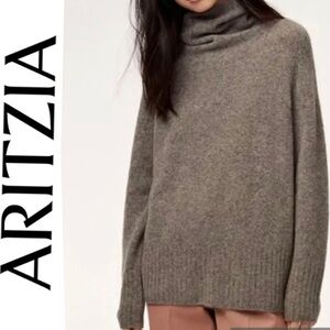 Group Babaton Merino Wool Yak Blend Pluchard Cowl Neck Grey Knit Long Sweater